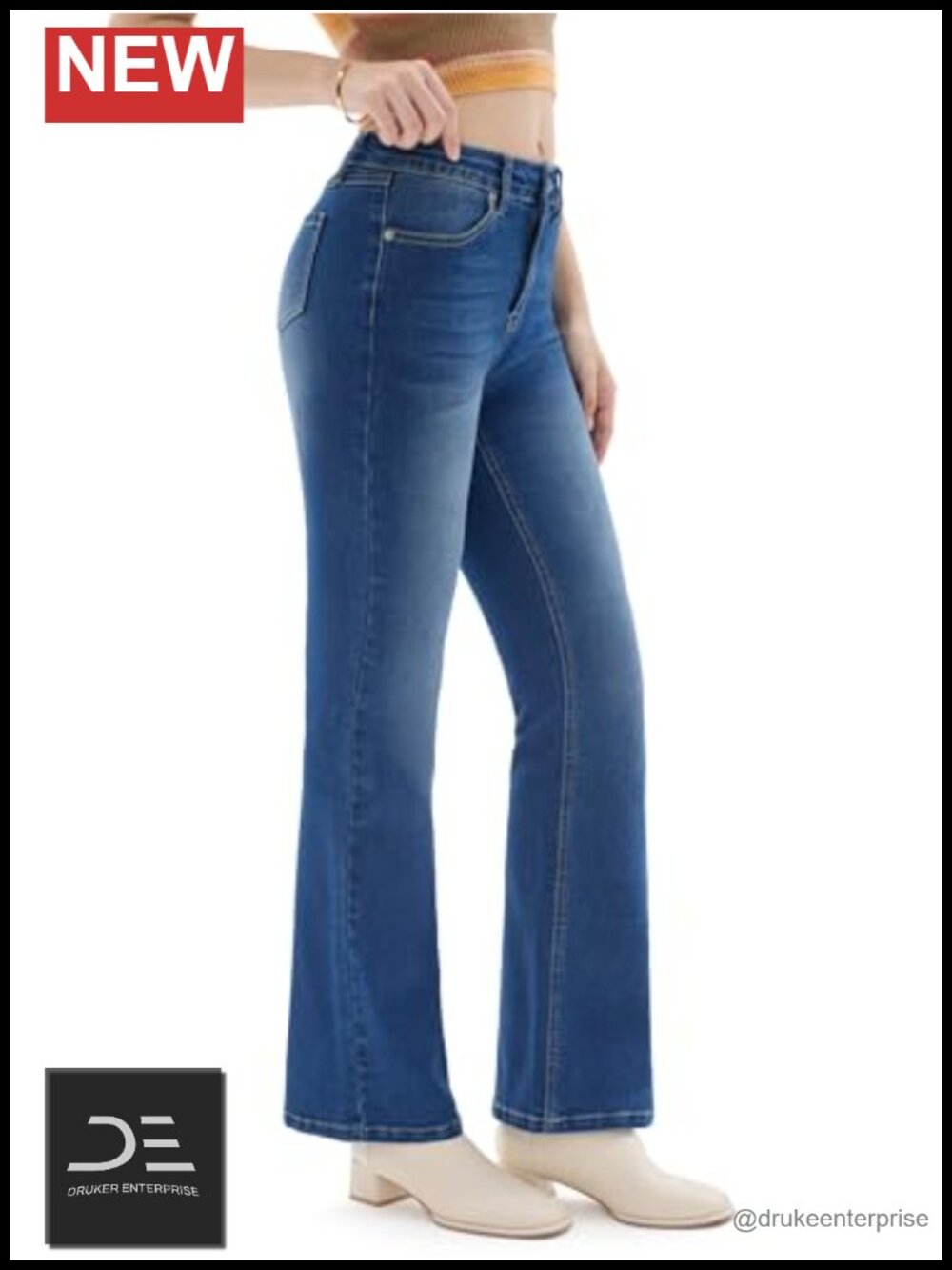 Petite High Rise Flare Jeans Stretch Bootcut Denim 4-Way